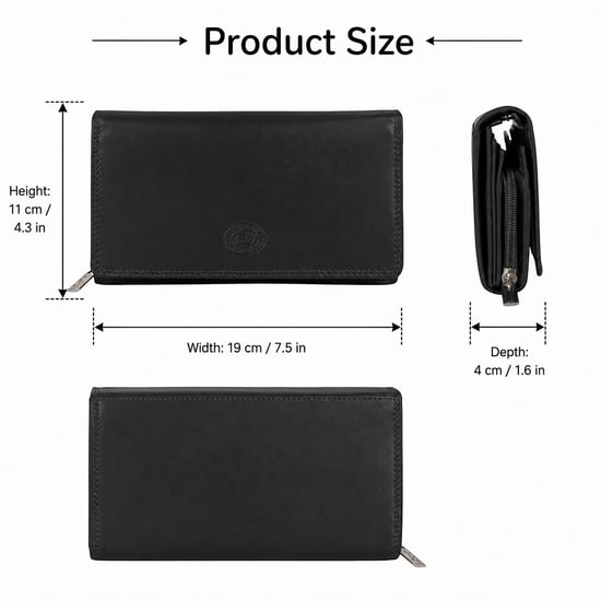 Women’s Large Leather RFID Purse Wallet in Black - Image 3