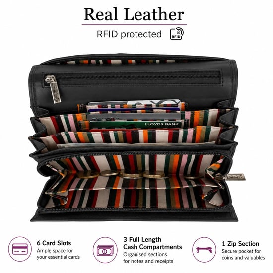 Women’s Large Leather RFID Purse Wallet in Black - Image 5