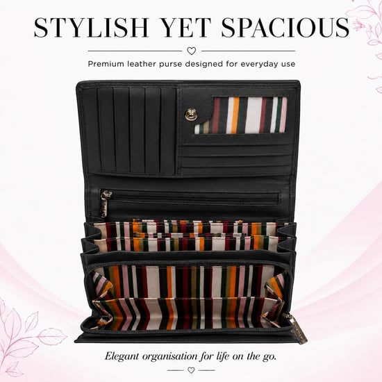 Women’s Large Leather RFID Purse Wallet in Black - Image 6
