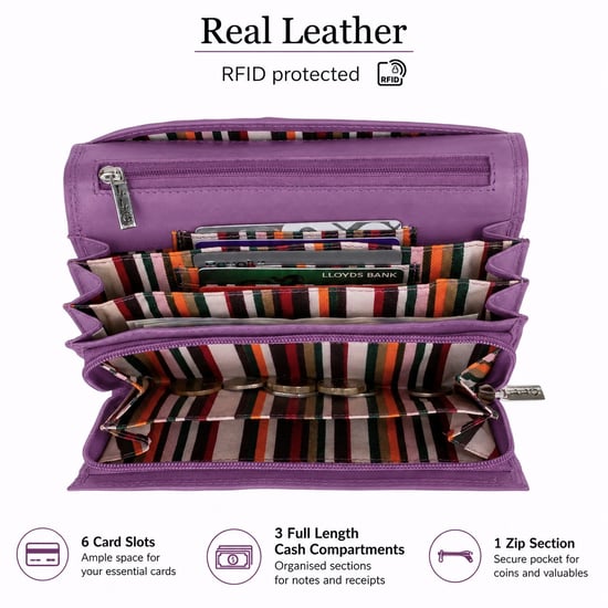 Women’s Large Leather RFID Purse Wallet in Lilac - Image 5