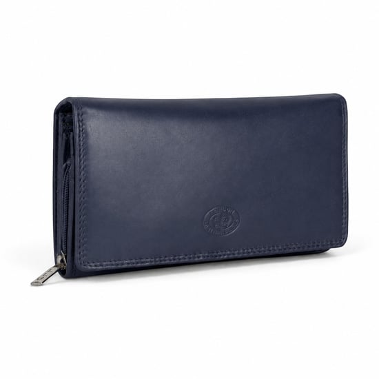 Women’s Large Leather RFID Purse Wallet in Navy - Image 1