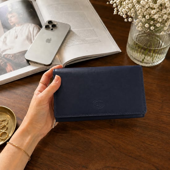 Women’s Large Leather RFID Purse Wallet in Navy - Image 2