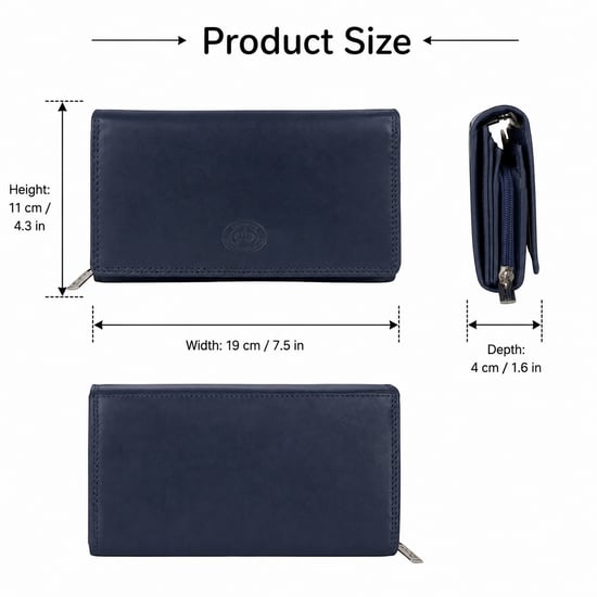 Women’s Large Leather RFID Purse Wallet in Navy - Image 3