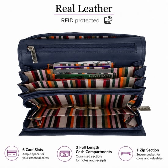 Women’s Large Leather RFID Purse Wallet in Navy - Image 5