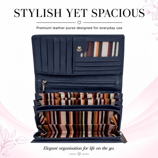 Women’s Large Leather RFID Purse Wallet in Navy - Image 6