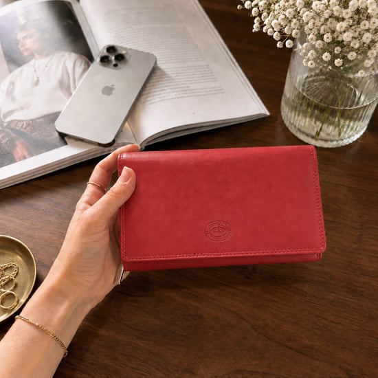 Women’s Large Leather RFID Purse Wallet in Red - Image 2