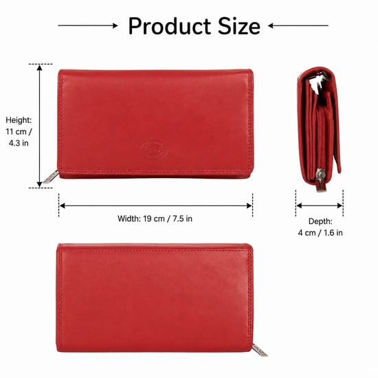 Women’s Large Leather RFID Purse Wallet in Red - Image 3
