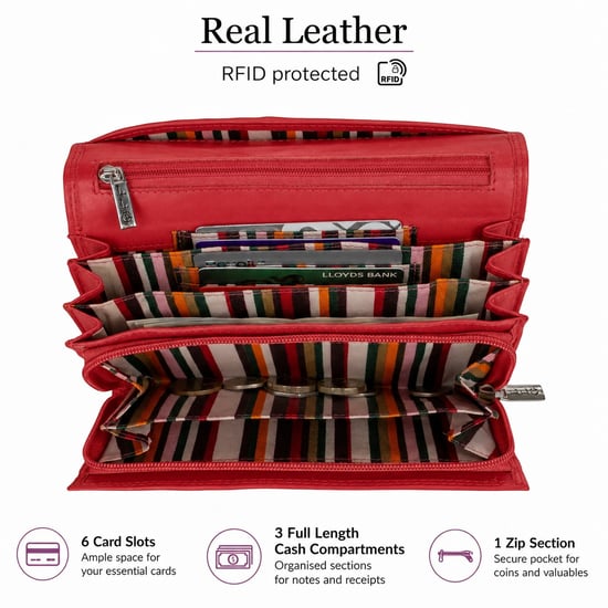 Women’s Large Leather RFID Purse Wallet in Red - Image 5