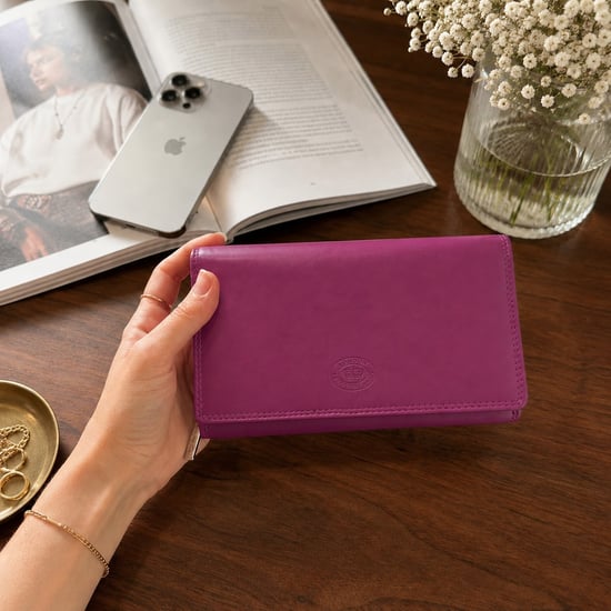Women’s Large Leather RFID Purse Wallet in Fuchsia - Image 2