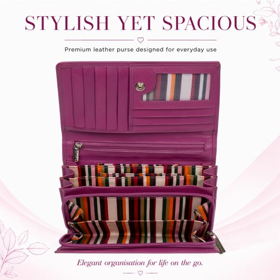 Women’s Large Leather RFID Purse Wallet in Fuchsia - Image 6