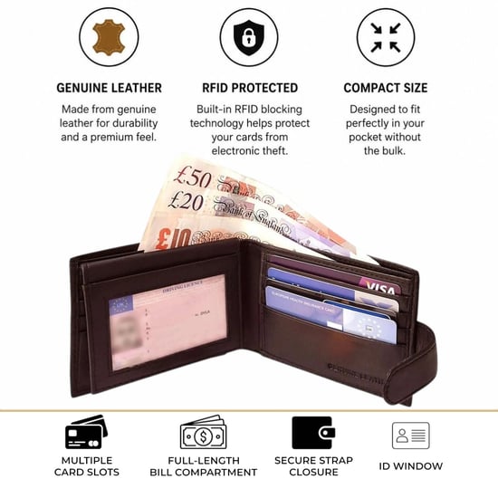 Woodland Leather Brown 4.5" RFID Multi Pocket Wallet - Image 2