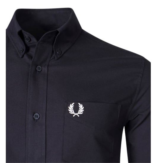 Fred Perry Plain Black Long Sleeve Oxford Shirt - Image 3