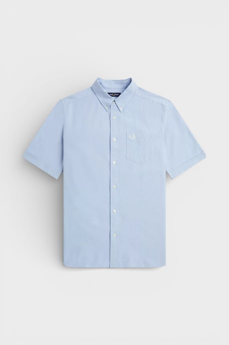 Fred Perry Cotton Short Sleeve Oxford Shirt - Blue - Image 1