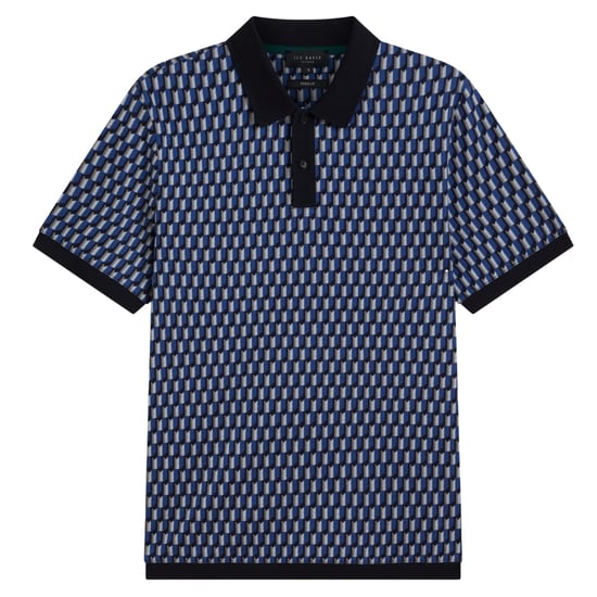 Ted Baker Hamishs Jacquard Stripe Geo Navy Polo Shirt - Image 1