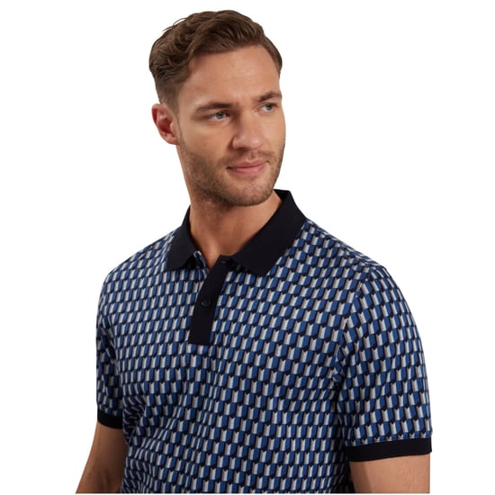 Ted Baker Hamishs Jacquard Stripe Geo Navy Polo Shirt - Image 3