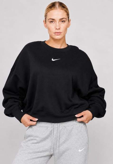 Nike Womens Oversized Phoenix Crewneck Tracksuit in Black/Grey - Image 3