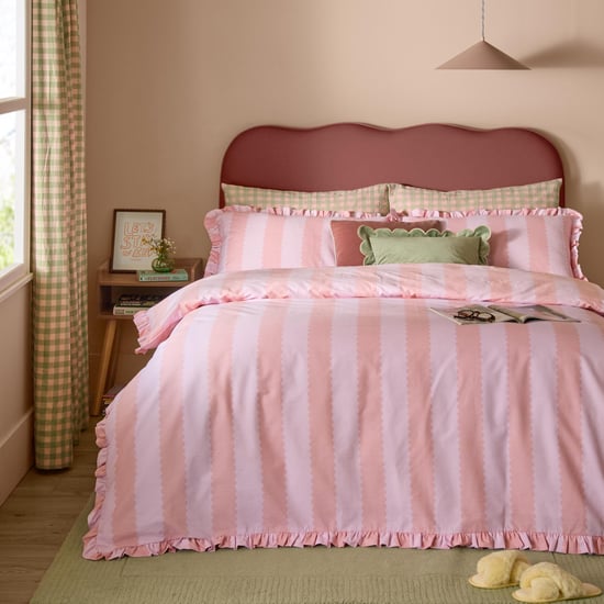 Furn Birdie Stripe Ruffle Duvet Cover Set, Pink/Raspberry - Image 1