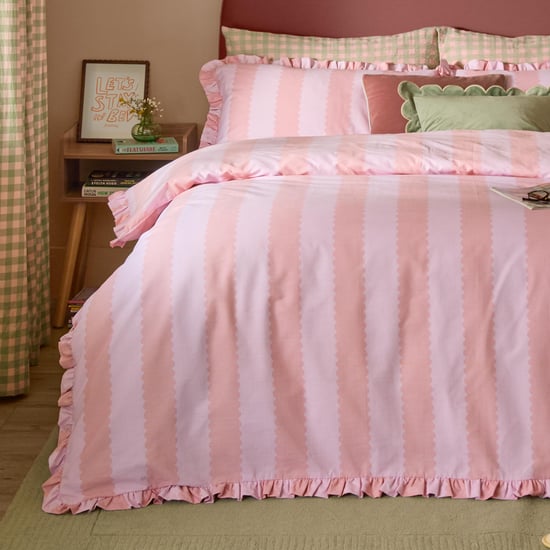Furn Birdie Stripe Ruffle Duvet Cover Set, Pink/Raspberry - Image 3