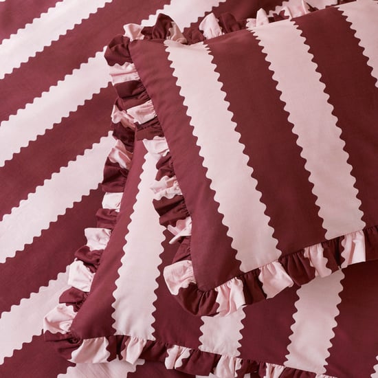 Furn Birdie Stripe Ruffle Pillowcase Pair, Burgundy/Blossom - Image 1