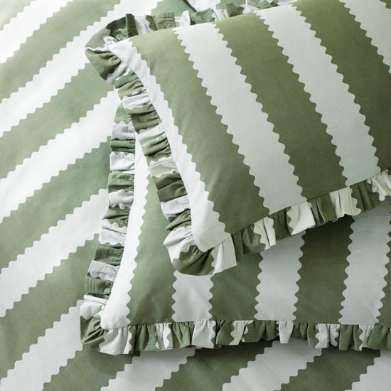 Furn Birdie Stripe Ruffle Pillowcase Pair, Bay Green/Mist - Image 1