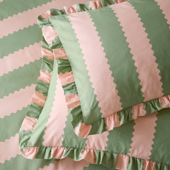 Furn Birdie Stripe Ruffle Pillowcase Pair, Pink/Green - Image 1
