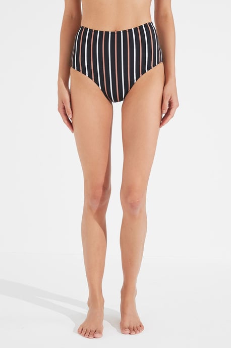 High-Waist Striped Hipster Bikini Bottoms - Image 1