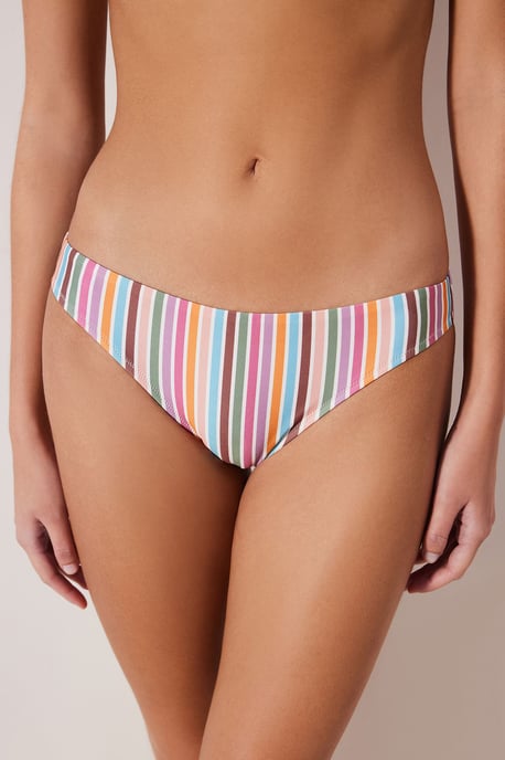 Striped Mid-waist Bikini Bottoms - Image 1