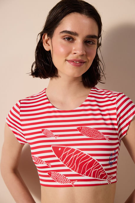 Striped Fixed-strap Bikini Top - Image 1
