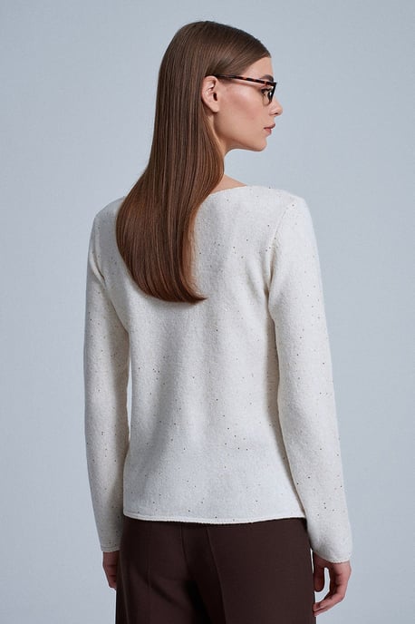 Boat Neck Sequin Knit Sweater - Image 2
