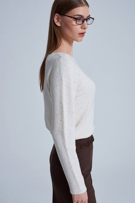 Boat Neck Sequin Knit Sweater - Image 4