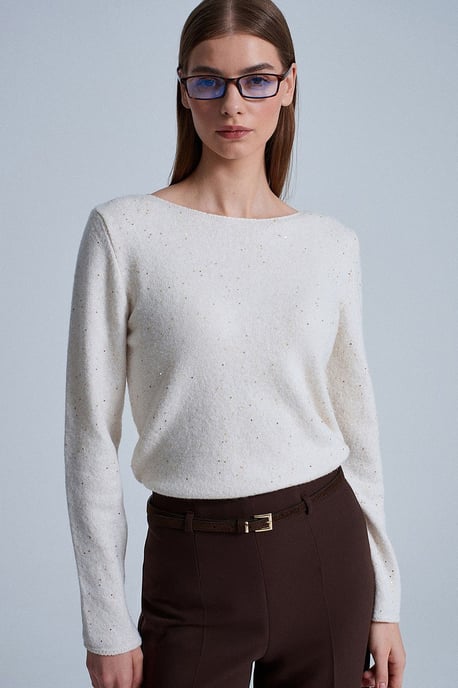 Boat Neck Sequin Knit Sweater - Image 5