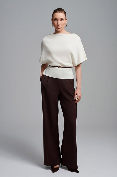 Belted Boat Neck Knit Sweater - Image 1