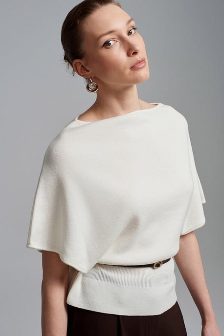 Belted Boat Neck Knit Sweater - Image 3