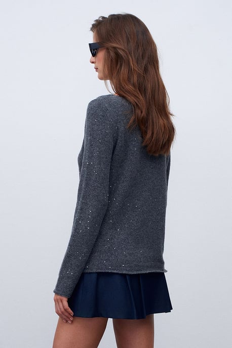 Boat Neck Sequin Knit Sweater - Image 2