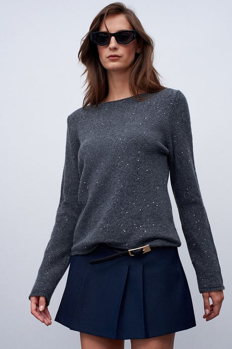 Boat Neck Sequin Knit Sweater - Image 3