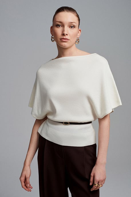 Belted Boat Neck Knit Sweater - Image 4