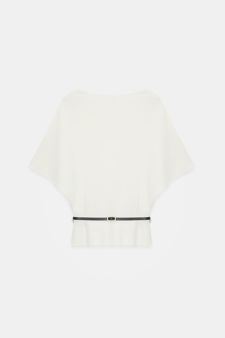 Belted Boat Neck Knit Sweater - Image 5