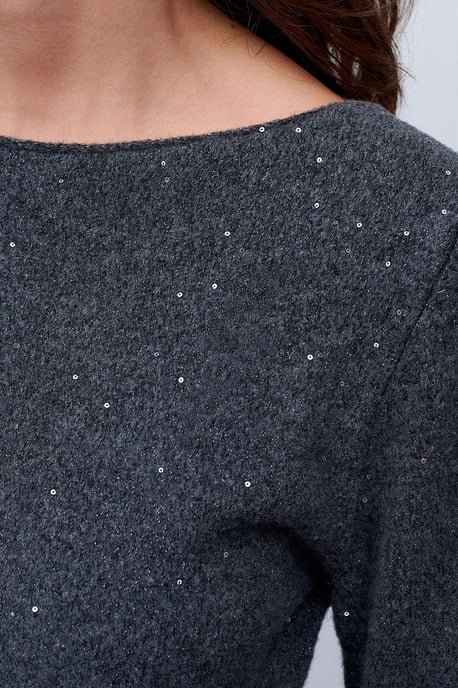 Boat Neck Sequin Knit Sweater - Image 4