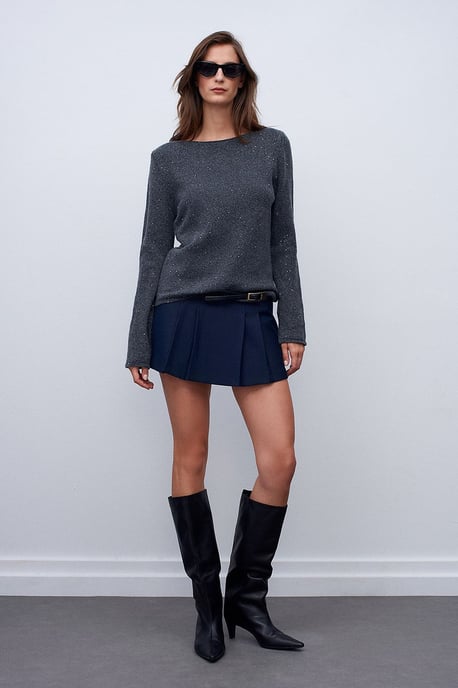 Boat Neck Sequin Knit Sweater - Image 5