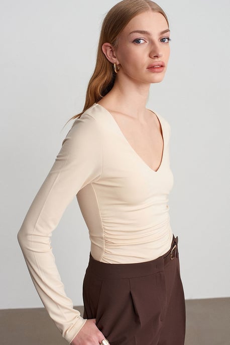 Slim Fit V-hals Gebreide Blouse - Image 3