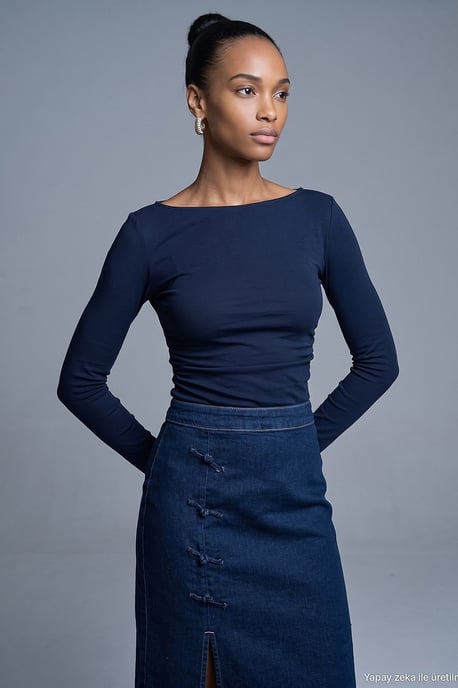 Slim Fit Geribbelde Bootneck Blouse - Image 2