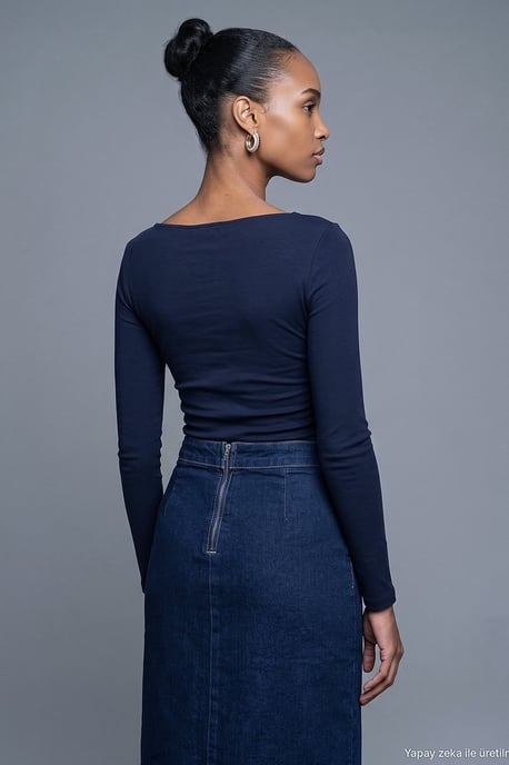 Slim Fit Geribbelde Bootneck Blouse - Image 3