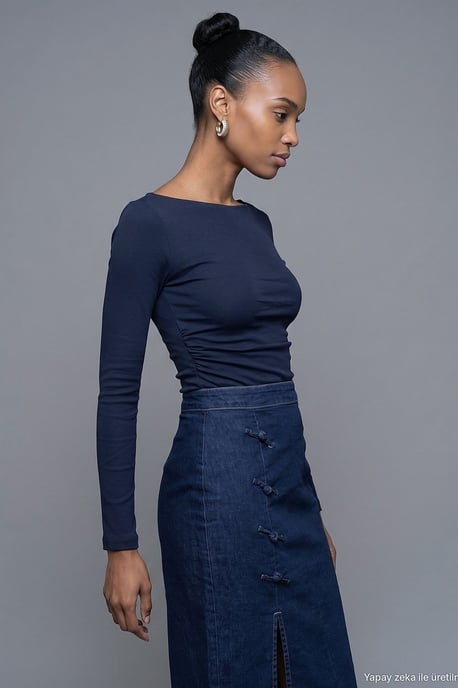 Slim Fit Geribbelde Bootneck Blouse - Image 4