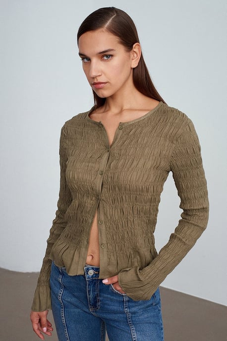 Textured Knit Button-Front Blouse - Image 3
