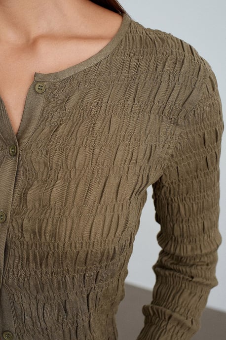 Textured Knit Button-Front Blouse - Image 4
