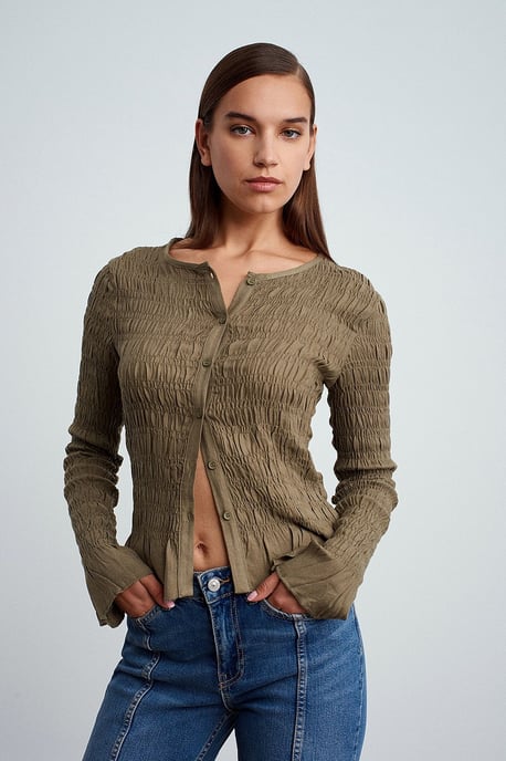 Textured Knit Button-Front Blouse - Image 5