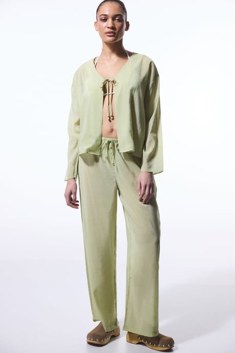 Oversized V-neck Tie-front Midi Kimono - Image 4