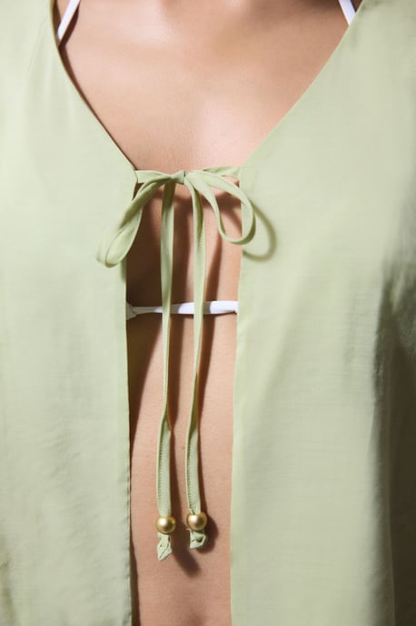 Oversized V-neck Tie-front Midi Kimono - Image 5