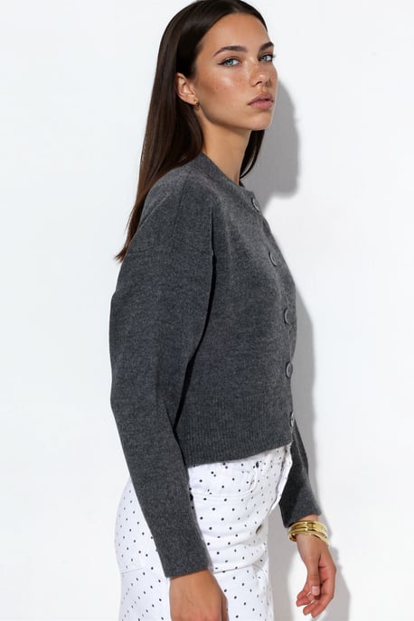 Crop Ribbed Cardigan With Buttons - Image 2