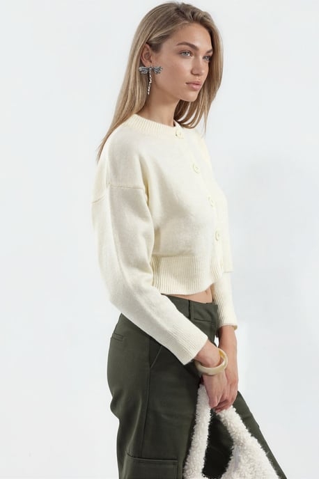 Crop Ribbed Cardigan With Buttons - Image 2